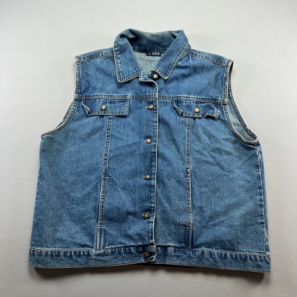 J Gee Vest Women 3X Blue Denim Cotton Medium Wash Western CowGirl Button Front